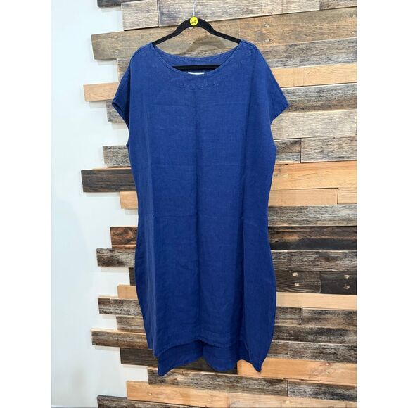 Bryn Walker blue linen boho lagenlook dress size Large - Picture 1 of 10